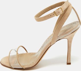 Manolo Blahnik Beige Pvc And Suede Ankle Strap Sandals