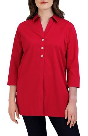 Foxcroft Pamela Stretch Button-Up Tunic in Simply Red at Nordstrom, Size 6
