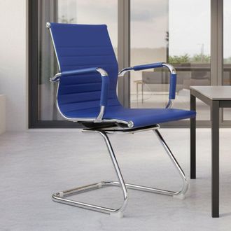Dmora Dmora - Silla De Oficina Dfusett, Silla De Oficina Para Sala De Espera Con Reposabrazos, Silla Ergon&oacute;mica Para Sala De Espera, 62x54h89 Cm, Azul
