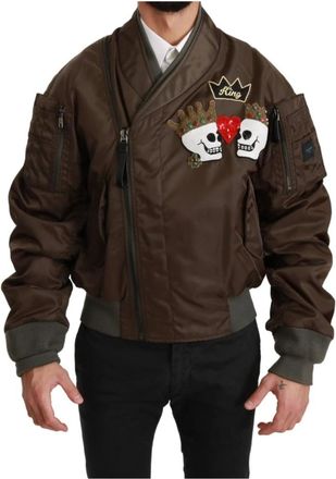 Dolce & Gabbana Double-Breasted Bomber Jacket - Heren - Bomber jackets - Bruin - S - Nylon - Jassen