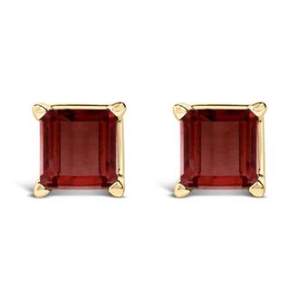 House of Brilliance 14K Yellow Gold 5x5MM Princess Cut Red Garnet Solitaire Stud Earrings