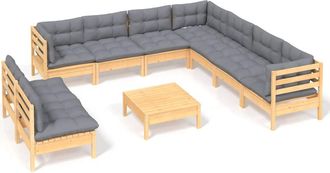 vidaXL Juego De Muebles De Jard&iacute;n 10 Pzas Y Cojines Madera Maciza Pino Vidaxl