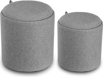 VERSA Taburete reposapi&eacute;s (set de 2) en algod&oacute;n y madera gris oscuro
