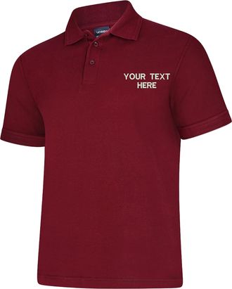 Generic Personalised Embroidered Your Text UC108 Ladies Deluxe Polo Tshirt, Work Wear Any Text Uneek Polo Uniform Tee Top Maroon