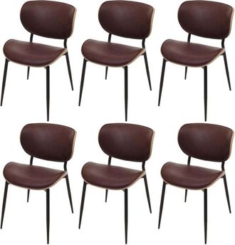 Hhg Hhg - Juego De 6 Sillas De Comedor 233, Silla, Madera Curvada Imitaci&oacute;n Cuero 280g/m&sup2; Oeko-tex Mvg, Natural, Marr&oacute;n Vintage