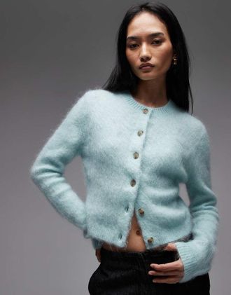 & Other Stories Cardigan in misto lana e mohair color blu turchese