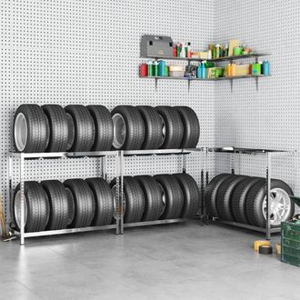 Berkfield Home 2-Layer Tire Rack 3 pcs Silver 110x40x110 cm Steel | Size: 110 x 40 x 110 cm