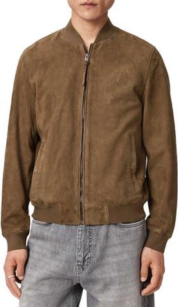 AllSaints Morten Suede Bomber Jacket in Karoo Brown at Nordstrom, Size Small