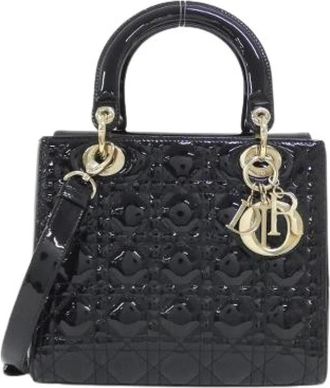 Dior Pre-owned Lady Dior Medium Patent Leather Handbag - - Pre-owned - Donna - Nero - ONE SIZE