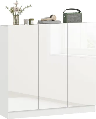 HOMCOM Homcom Mobile Scarpiera Per 25-30 Scarpe Con Ante Ammortizzate Bianco Lucido