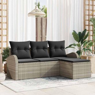 vidaXL Conjunto De Sof&aacute; De Jard&iacute;n Con Coj&iacute;n 4 Pcs Gris Claro Polirat&aacute;n Vidaxl