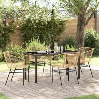 vidaXL Vidaxl - Conjunto De Comedor De Jard&iacute;n 5 Pcs Marr&oacute;n Rat&aacute;n Sint&eacute;tico