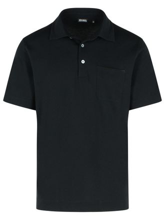 Ermenegildo Zegna Pure Black Cotton Polo Shirt