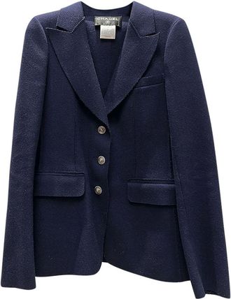 Chanel Navy Blue Classic Wool Blazer Size XS