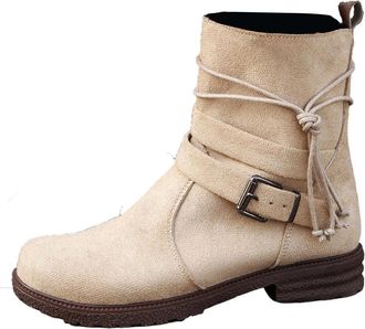 Generic Mid Calf Boots for Women Comfortable Walking Boot Stylish Side Zipper Round Toe Buckle Low Chunky Heel Non-Slip Versatile Ankle Boots Outdoor