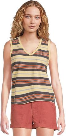 Toad&Co Grom V Neck Tank Top Womens Clothing Straw Stripe : XL, Cotton