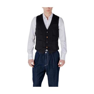 Gianni Lupo Waistcoats, male, Black, XS, Black Cotton Waistcoat with Button Closure