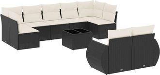 vidaXL Vidaxl - Set De Sof&aacute;s De Jard&iacute;n 10 Pzas Cojines Rat&aacute;n Sint&eacute;tico Negro