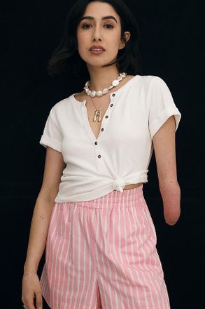 Pilcro Andie Ribbed Henley Top by Pilcro: Short-Sleeve Edition
