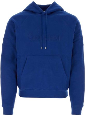 Saint Laurent logo-embroidered cotton hoodie - men - Cotton - M - Blue