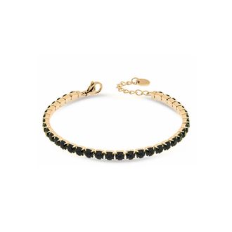 Freddy Bracciale Tennis in Acciaio Dorato con Gemme Nere