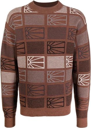 Rassvet Round-neck Knitwear, male, Brown, L, Intarsia Knit Crew Neck Jumper