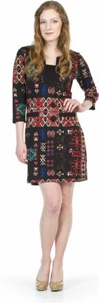 Papillon Aztec Print 3/4 Sleeve Dress In Burgundy
