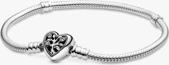Pandora Snake Chain Sterling Silver Bracelet And Heart Clasp, Size 18 cm
