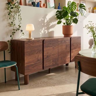 Oviala Aparador efecto madera con 4 puertas 180 cm madera oscura
