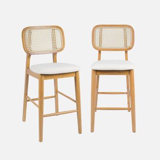 Sweeek Taburete De Bar De Madera De Hevea Con Rejilla Y Tela, Set De 2