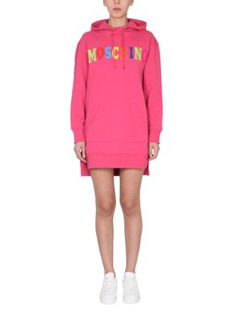 Moschino Dress With Multicolor Flocked Logo