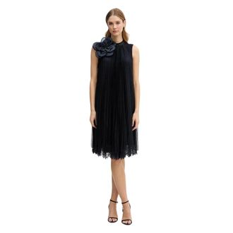 Joseph Ribkoff Jurk van mesh en kant met organzabloemdetail - Dames - Feestkleedjes - Blauw - XS - Organza - Kleedjes