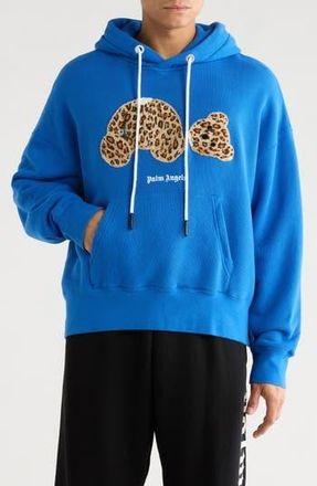 Palm Angels Textured Leopard Bear Hoodie in Blue Brown at Nordstrom Rack, Size Small