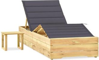 vidaXL Tumbona De Jard&iacute;n Con Mesa Y Coj&iacute;n De Madera De Pino Impregnada Vidaxl