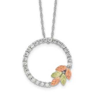 Diamond2Deal Sterling Silver with 12K Gold Accents CZ Circle Pendant Necklace 18