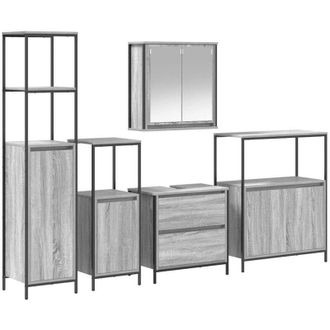 vidaXL Juego De Muebles De Ba&ntilde;o 5 Pcs Gris 76.5 X 35 X 95 Cm