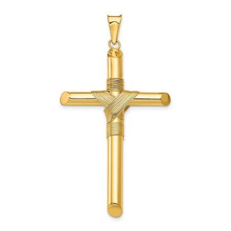 Diamond2Deal 14k Yellow Gold Polished Center Wrap Tube Cross Pendant