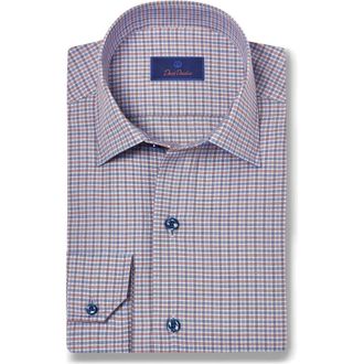 David Donahue Twill Check Sport Shirt in Blue/Orange at Nordstrom Rack, Size Xx-Large
