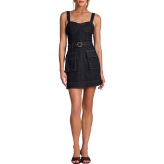 Avec Les Filles Belted Sleeveless Utility Denim Minidress in Victoria Wash at Nordstrom, Size 12