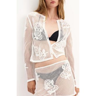 Mango Floral Crocheted Cardigan in White at Nordstrom, Size X-Small