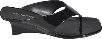 Stuart Weitzman Vinnie Wedge Thong 50 - Dames - Sleehakken - Zwart - 36 1/2 EU - Leer - Schoenen
