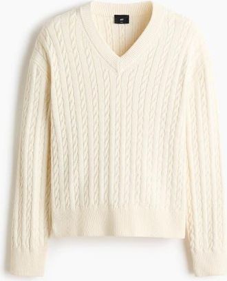 H&M Regular Fit Cable-knit Jumper in White at Nordstrom, Size Xx-Large