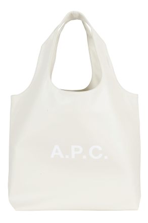 A.P.C. Ecru Tote Ninon Front Logo Polyurethane Tote Bag