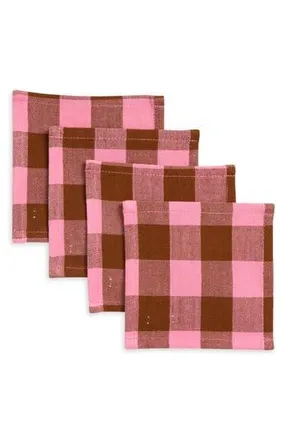 Heather Taylor Home Candy Gingham Set of 4 Cocktail Napkins in Pink at Nordstrom Rack