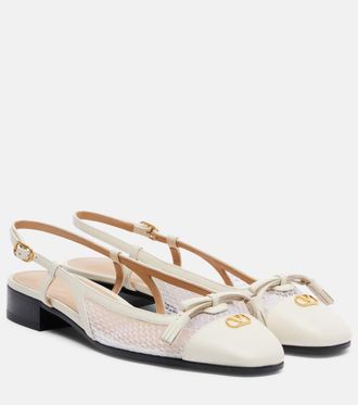 Valentino Garavani VLogo leather and mesh slingback flats