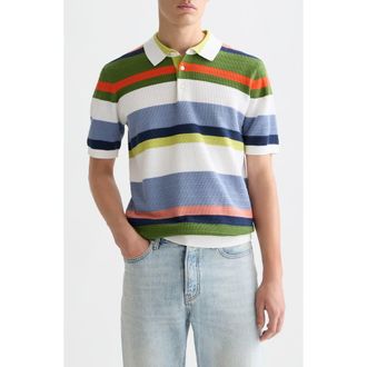 Scotch & Soda Stripe Textured Polo in Off White Stripe at Nordstrom, Size Xx-Large