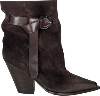 Elena Iachi Su&egrave;de enkellaars met vintage details - Dames - Cowboylaarzen - Bruin - 37 EU - Su&egrave;de - Schoenen