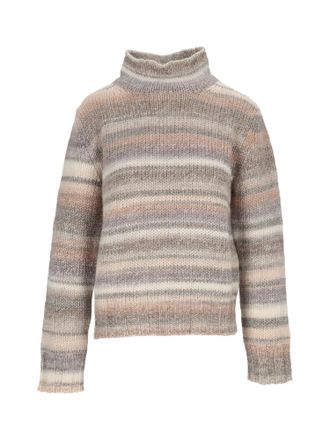 Kangra Cashmere Striped Turtleneck Sweater with Ribbed Detailing