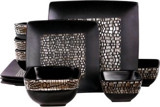 Elama Naina 16 Piece Double Bowl Stoneware Dinnerware Set in Beige at Nordstrom