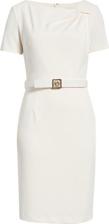 Anne Klein Asymmetric Neck Scuba Crepe Sheath Dress in White Dove at Nordstrom, Size 10